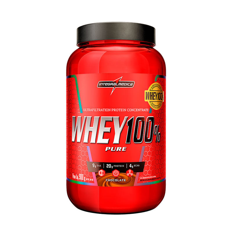 Embalagem do Super Whey 100% Pure Integralmedica Chocolate 900g