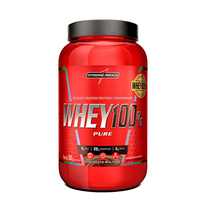Embalagem do Super Whey 100% Pure Integralmed Chocolate Maltado 900g