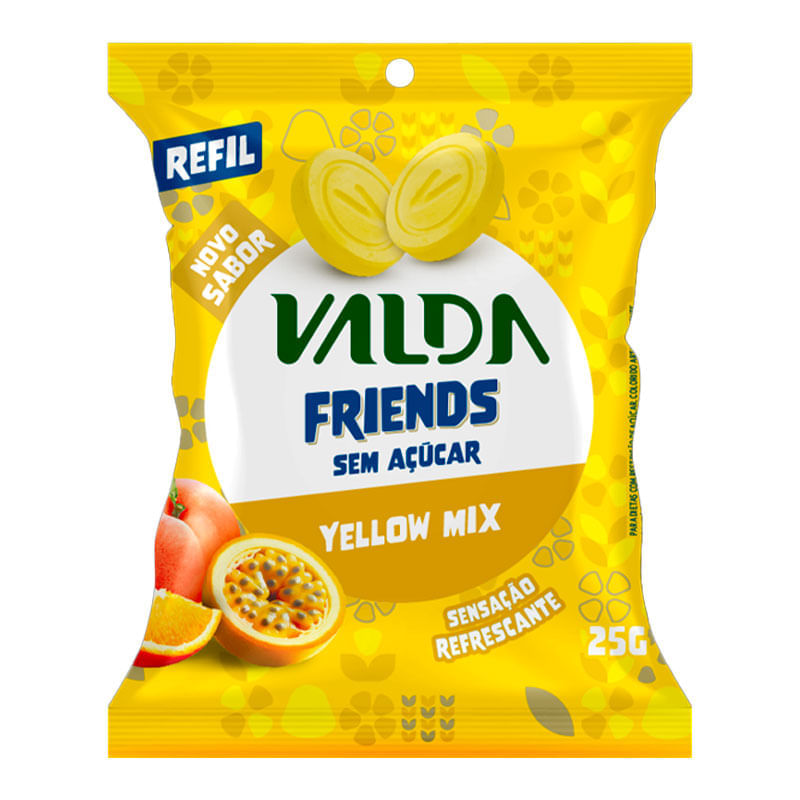 Pastilha Valda Friends Sem Açúcar Sabor Yellow Mix Frutas Amarelas 25g