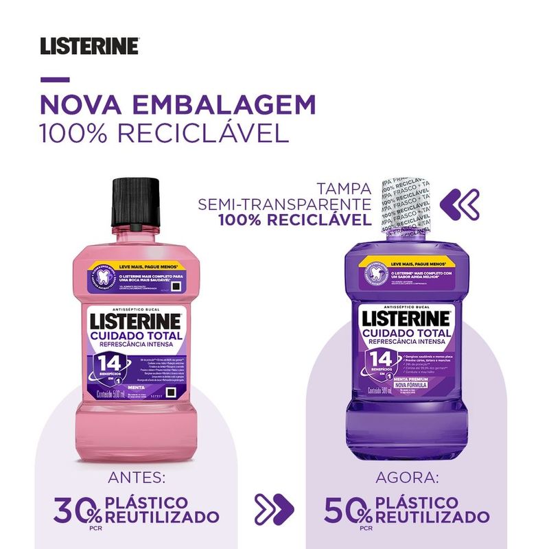 Listerine Cuidado Total Refrescância Intensa 500ml - Drogal