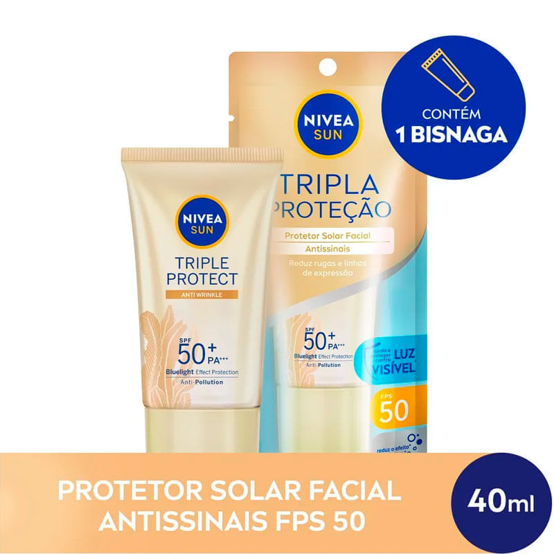 Nivea Sun Triple Protect Antissinais FPS50 40ml | Drogal