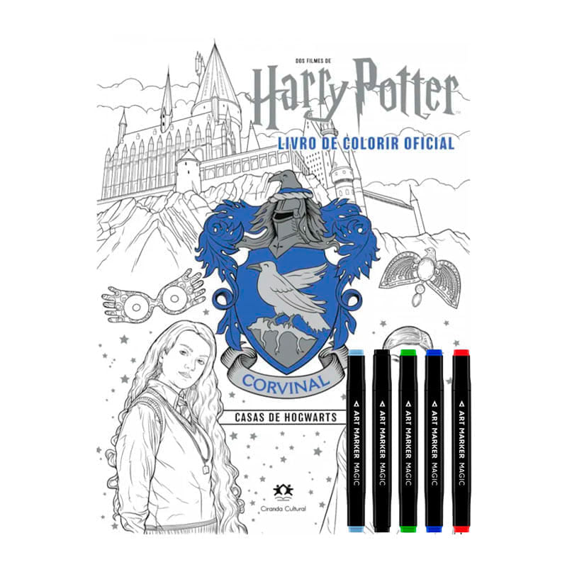 Livro HarryPotter Corvinal + 5 Canetas Coloridas MagicArt