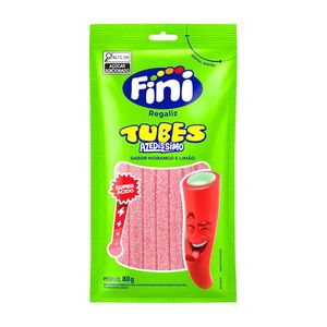 Bala Fini Regaliz Tubes Azedíssimo Sabor Morango e Limão 80g