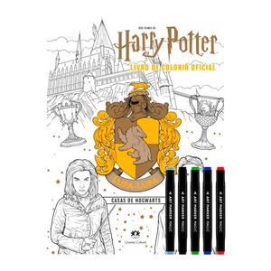 Kit Livro de Colorir Harry Potter Casas de Hogwarts Lufa-Lufa1 Unidade + Canetas Coloridas Ponta Dupla Magic Art Marker 5 Unidades