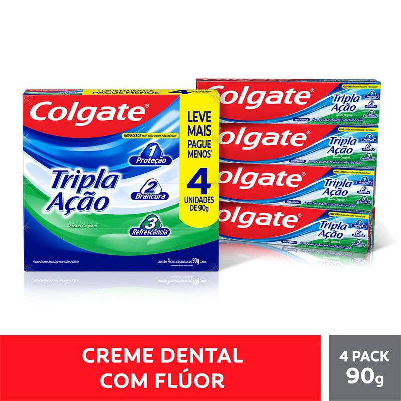 Kit Creme Dental Colgate Tripla Ação Menta 4 Unidades 90g