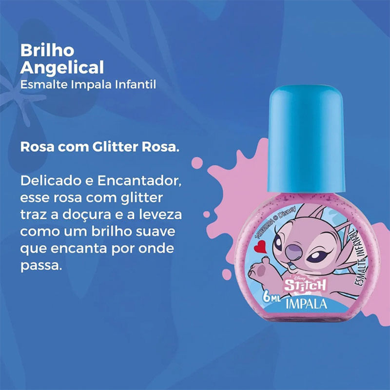 Esmalte Infantil Stitch Impala Rosa + Brilho Labial Disney