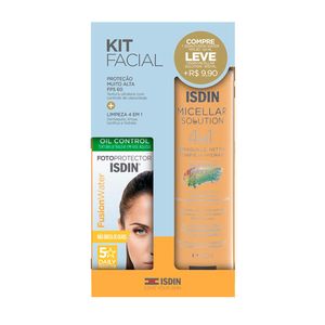 Kit Protetor Solar Facial Isdin Fotoprotector Fusion Water 5 Stars FPS60 Sem Cor 50ml + Água Micelar Isdin Micellar Solution 400ml