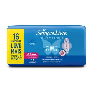 Absorvente Externo Sempre Livre Conforto Diurno Suave Com Abas 16 Unidades