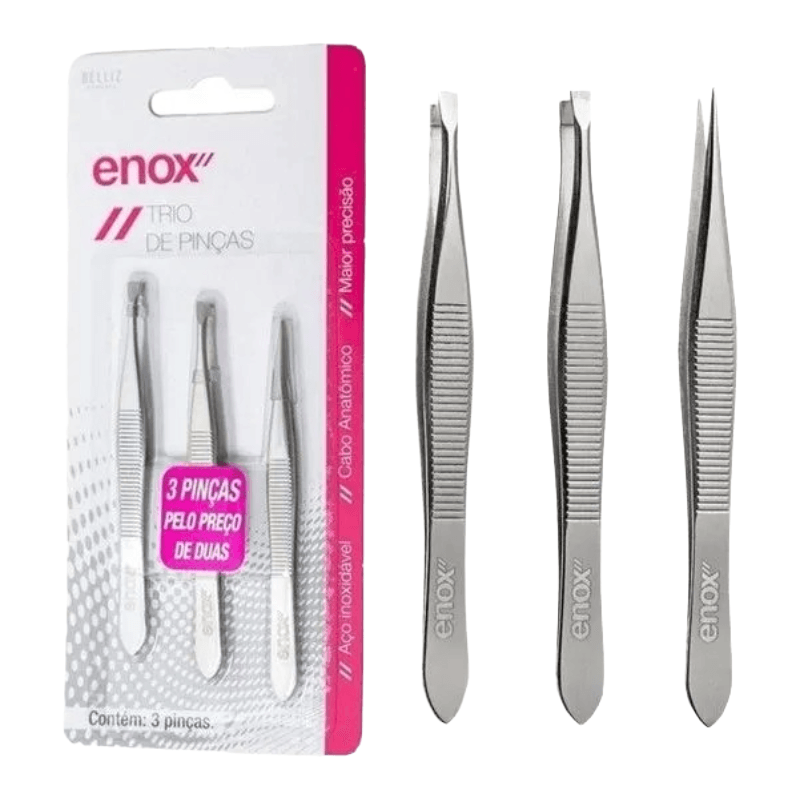 Trio de Pinças Depilatórias Enox Com 3 Unidades | Drogal