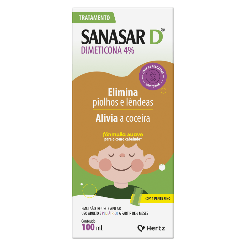 Remédio para piolho Sanasar D Dimeticona 4% 100ml - Drogal