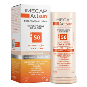 Protetor Solar Facial em Stick Imecap Actsun Efeito Mate FPS50 Tom Claro Cor 1.0 14g