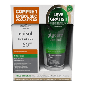 Kit Protetor Solar Episol Sec Aqua FPS60 40ml + Gel de Limpeza Suave Glycare Control 60g