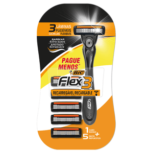 Kit Aparelho de Barbear Bic Flex 3 Hybrid 1 Aparelho + 5 Refis
