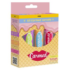 Kit Hidratante Labial Carmed Sorvete Sabor Morango, Tangerina e Uva 10g Cada