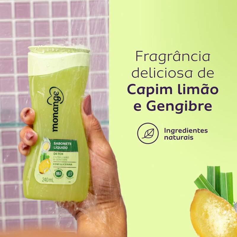 Sabonete Líquido Monange Detox Capim-Limão 240ml