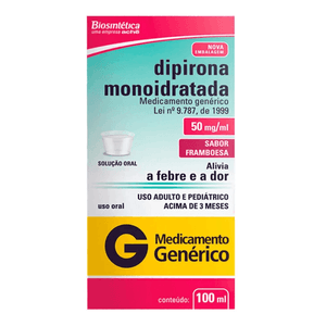 Dipirona Monoidratada 50mg/ml Biosintética Solução Oral Sabor Framboesa 100ml + Copo Medidor