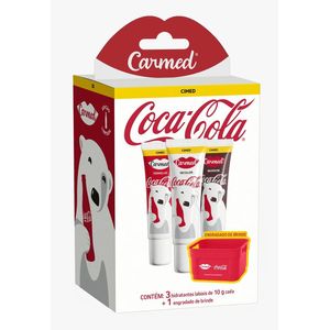 Kit Hidratante Labial Carmed Coca-Cola Cor Vermelho, Incolor e Marrom 10g Cada + Engradado