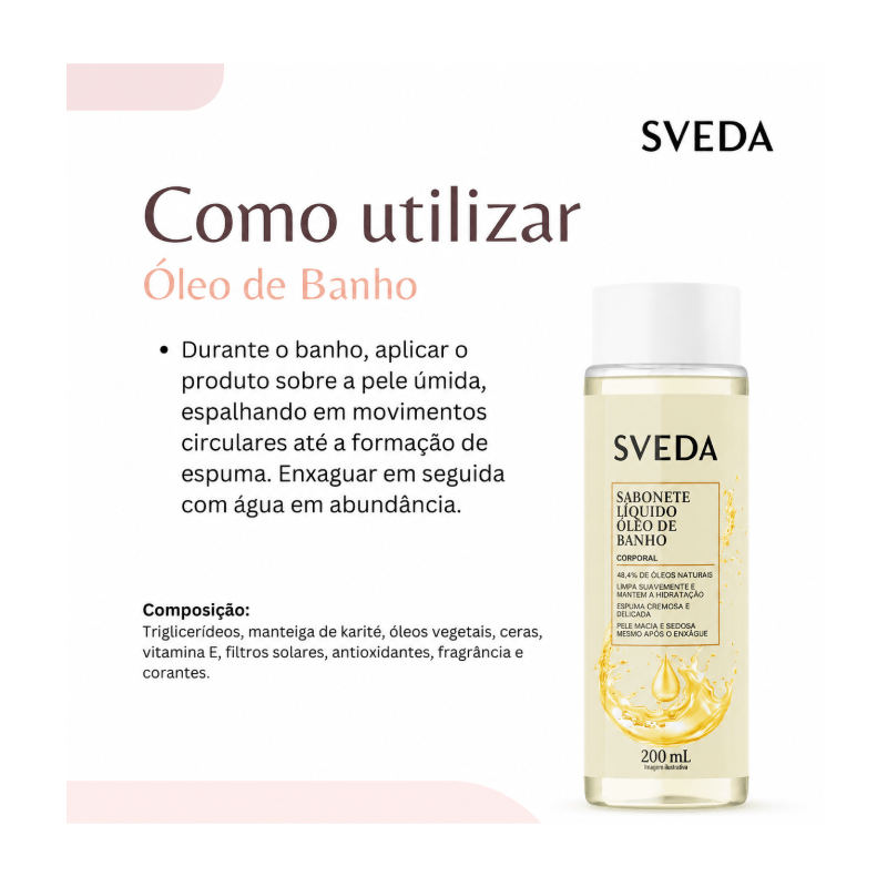 Sabonete Líquido Sveda Óleo de Banho Hidratante 200ml
