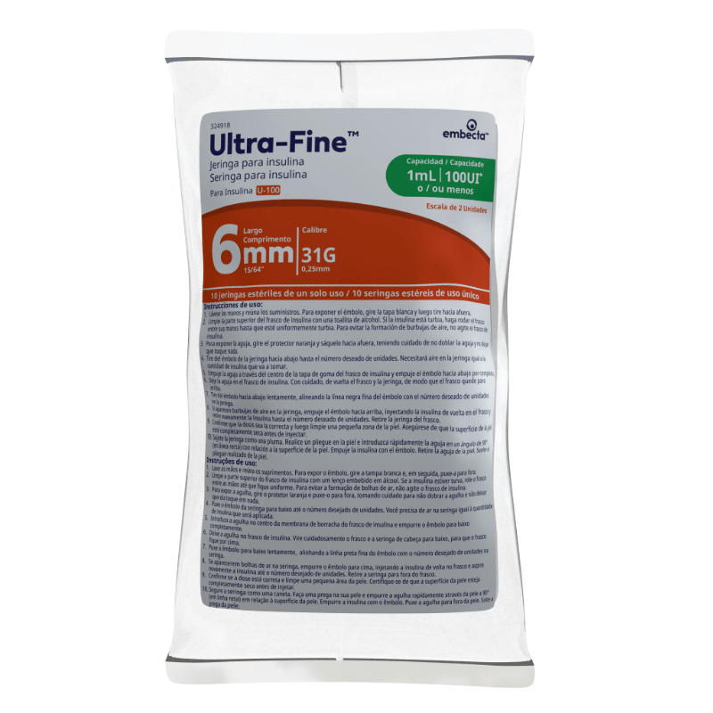 Seringa para Insulina Embecta Ultra-Fine 6mm 31G 100 UI 1ml 10 Unidades