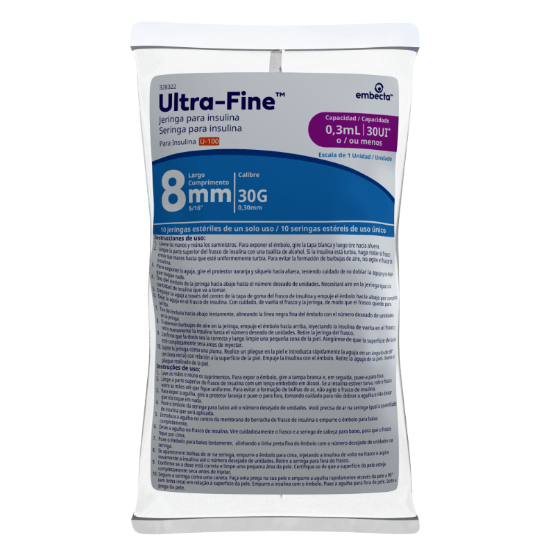 Seringa para Insulina Embecta Ultra-Fine 8mm 30G 0,3ml 30 UI 10 Unidades