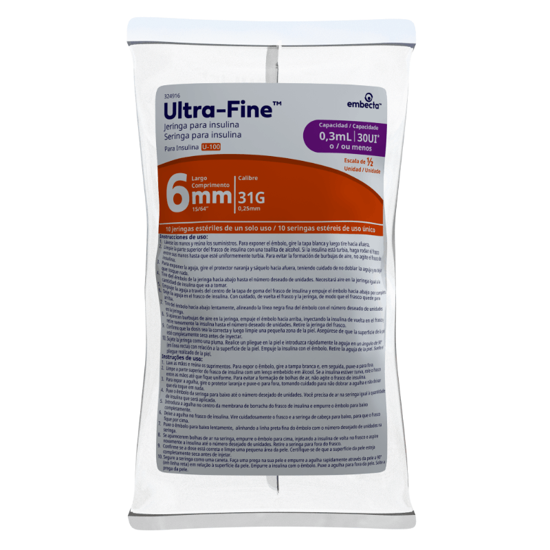 Seringa para Insulina Embecta Ultra-Fine 6mm 31G 30 UI 3ml 10 Unidades